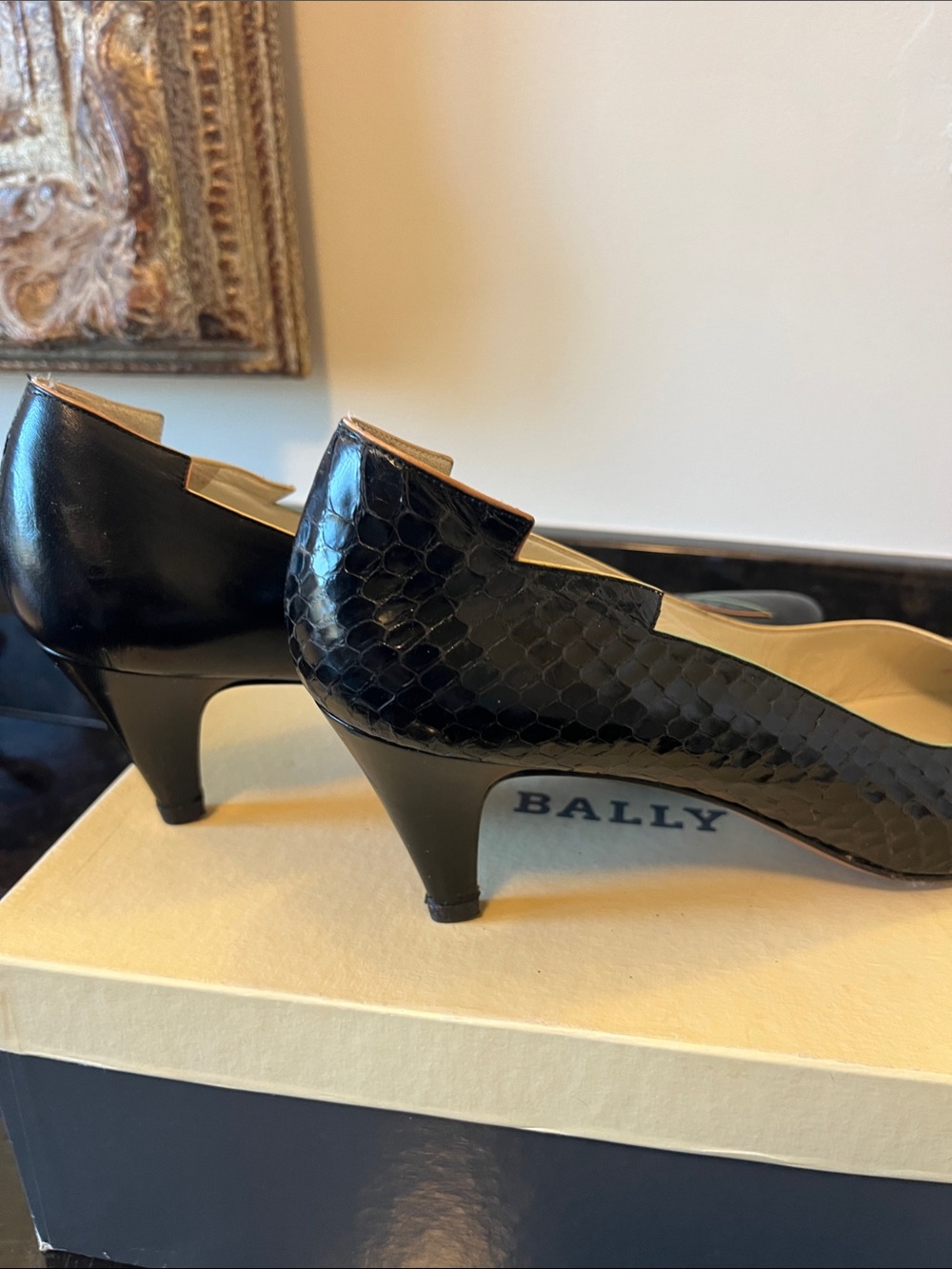 Bally Black Croc-Embossed Mid Kitten Heel Pumps